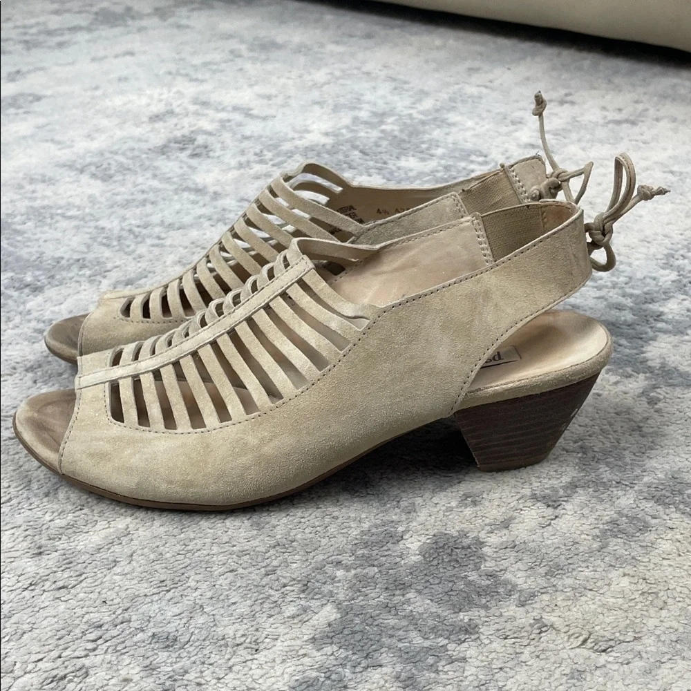 Paul Green Trisha Nubuck Leather Slingback Mid Heel Sandals Cut Out Sz 7